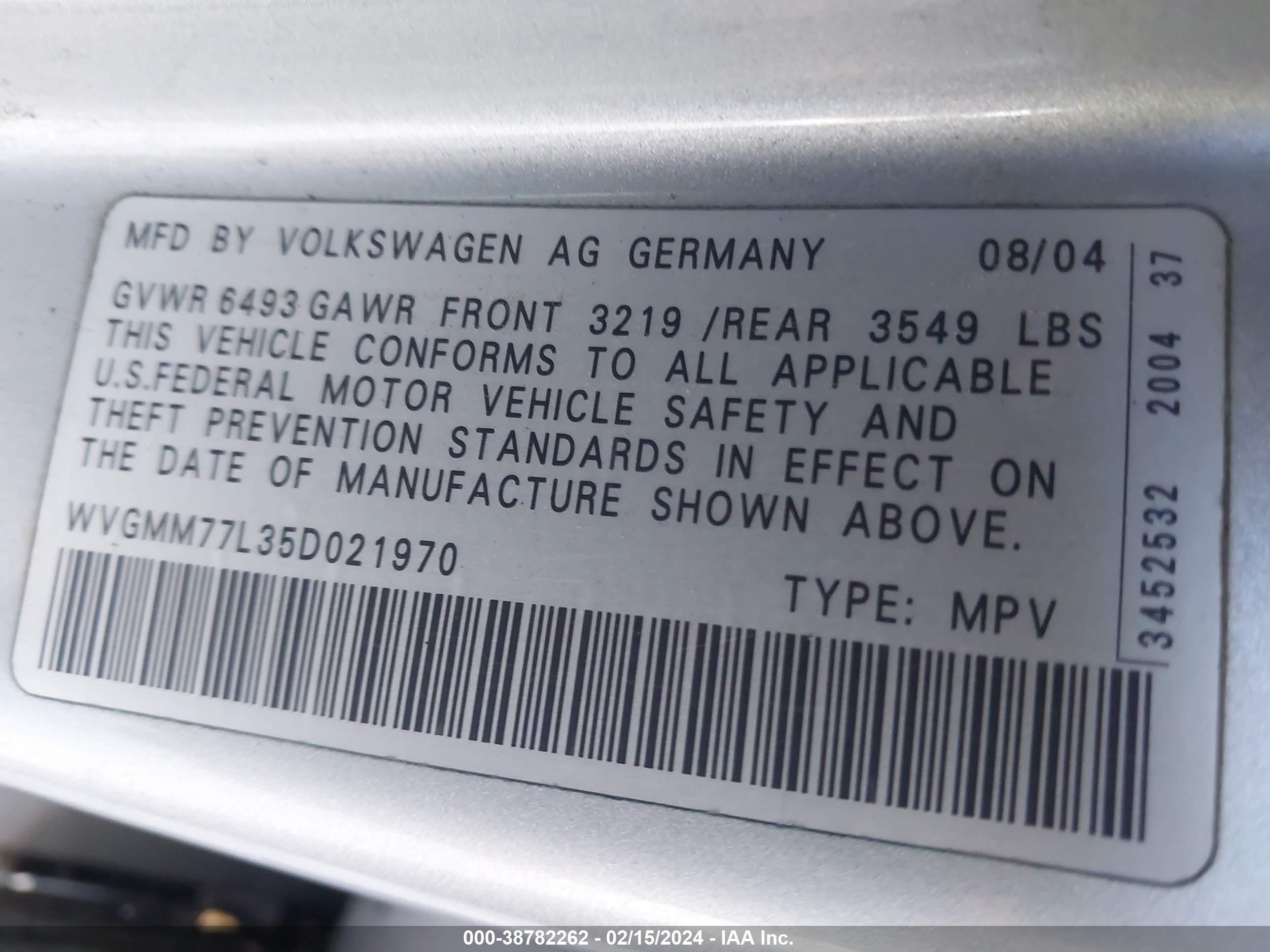 Photo 9 VIN: WVGMM77L35D021970 - VOLKSWAGEN TOUAREG 