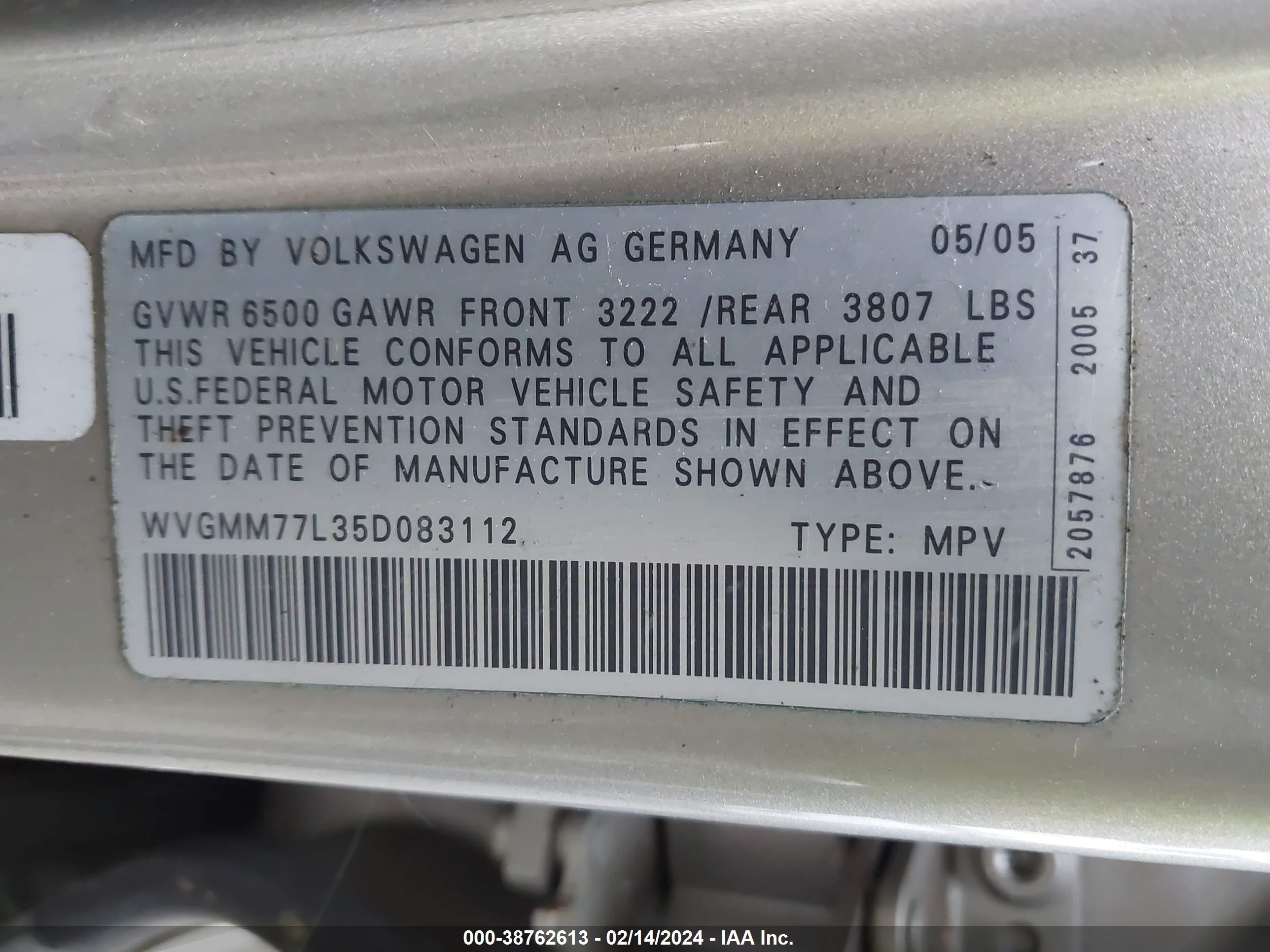 Photo 8 VIN: WVGMM77L35D083112 - VOLKSWAGEN TOUAREG 