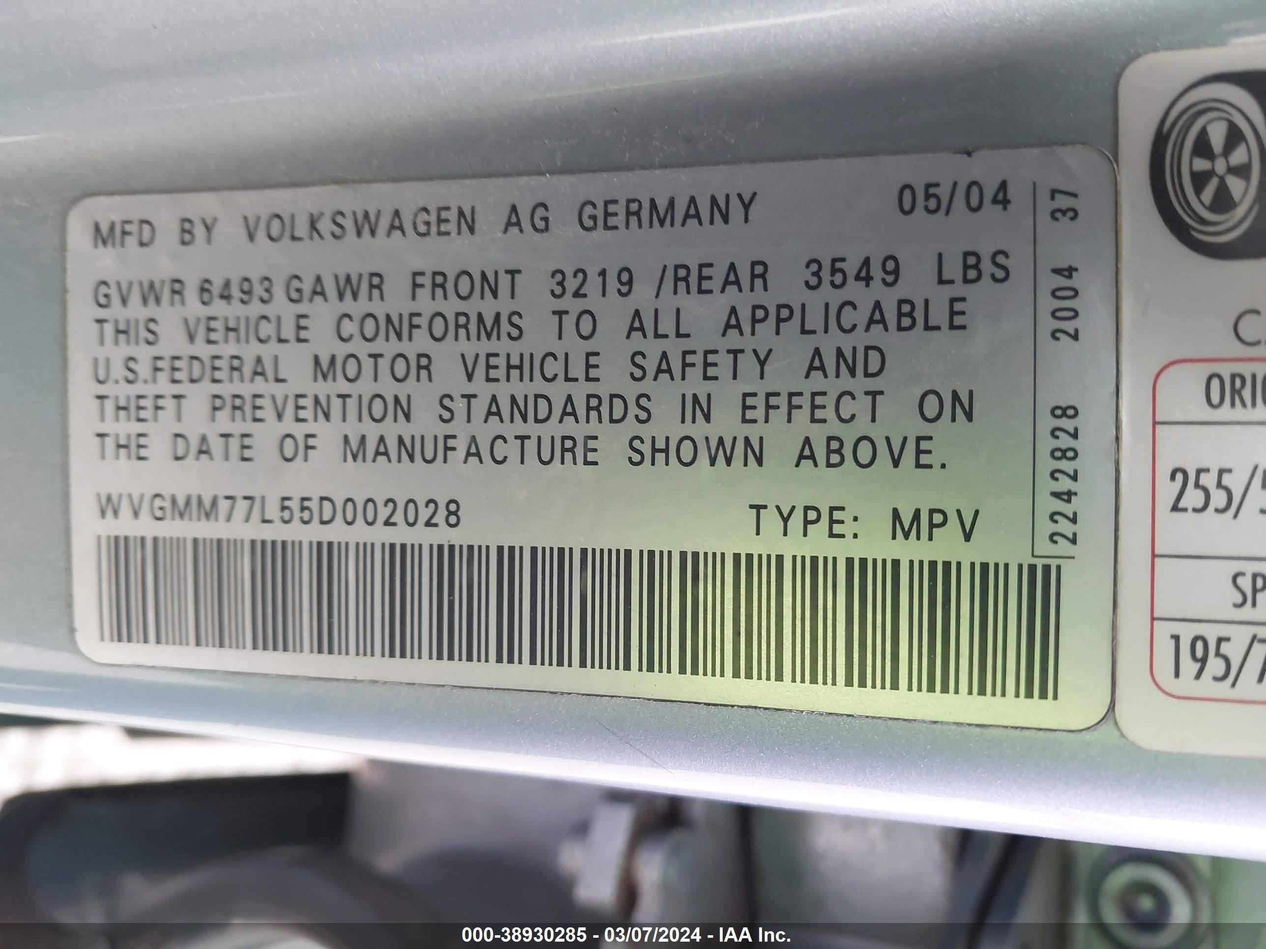 Photo 8 VIN: WVGMM77L55D002028 - VOLKSWAGEN TOUAREG 