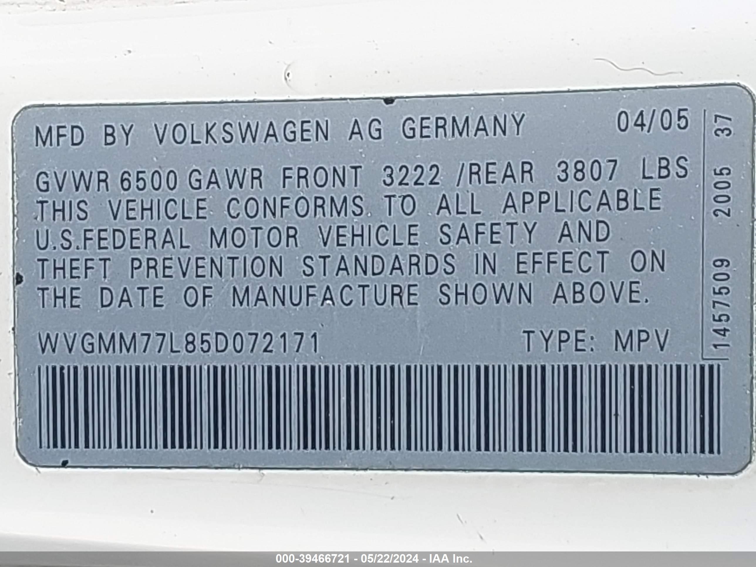 Photo 8 VIN: WVGMM77L85D072171 - VOLKSWAGEN TOUAREG 