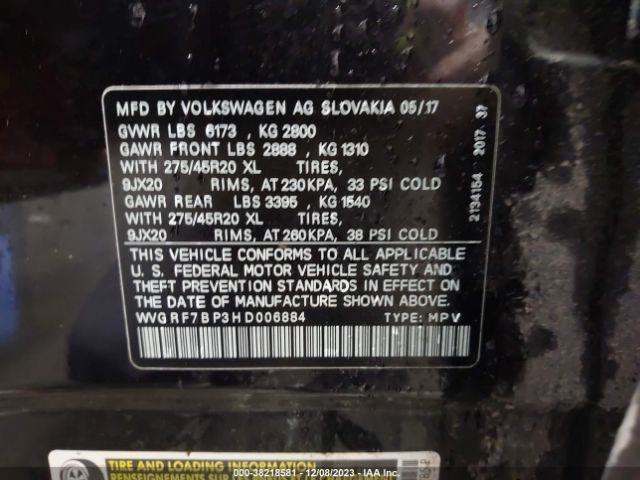 Photo 8 VIN: WVGRF7BP3HD006884 - VOLKSWAGEN TOUAREG 