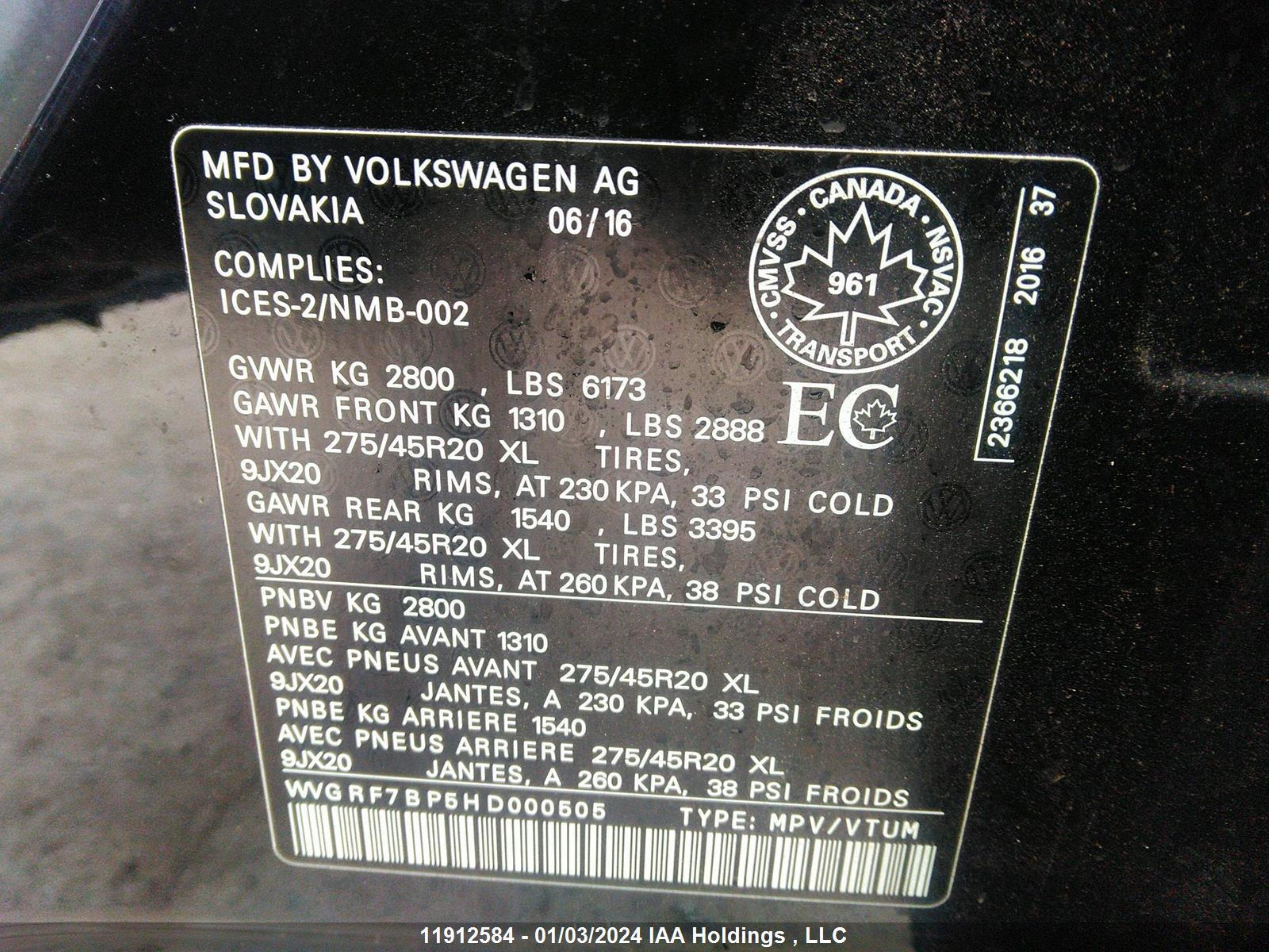 Photo 8 VIN: WVGRF7BP5HD000505 - VOLKSWAGEN TOUAREG 