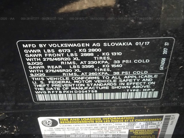 Photo 8 VIN: WVGRF7BPXHD004758 - VOLKSWAGEN TOUAREG 