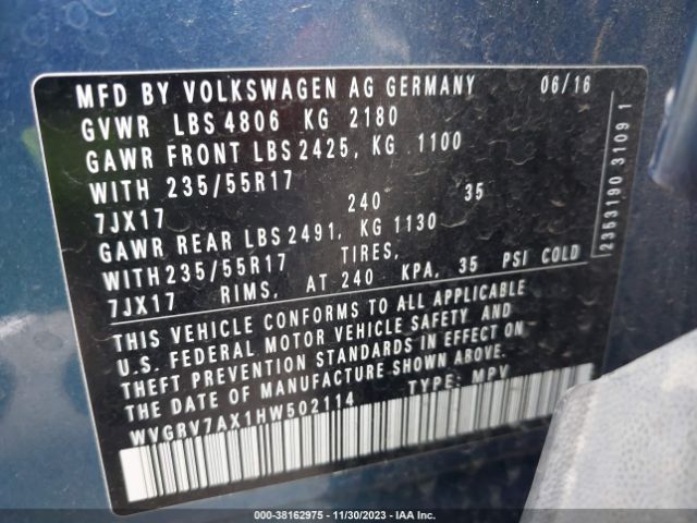 Photo 8 VIN: WVGRV7AX1HW502114 - VOLKSWAGEN TIGUAN 