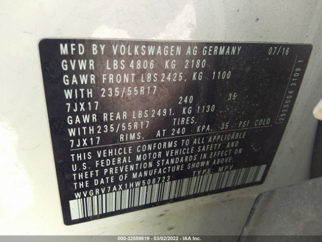 Photo 8 VIN: WVGRV7AX1HW508723 - VOLKSWAGEN TIGUAN 