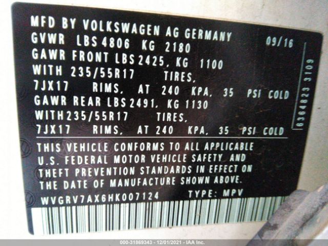 Photo 8 VIN: WVGRV7AX6HK007124 - VOLKSWAGEN TIGUAN 