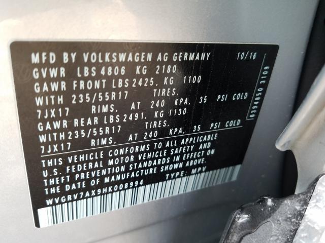 Photo 9 VIN: WVGRV7AX9HK008994 - VOLKSWAGEN TIGUAN 