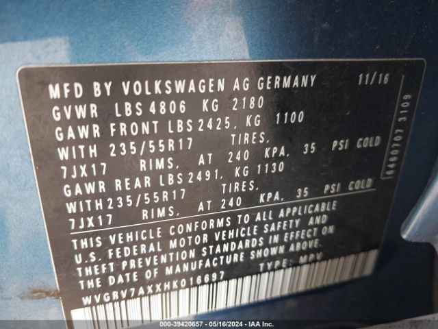 Photo 8 VIN: WVGRV7AXXHK016697 - VOLKSWAGEN TIGUAN 