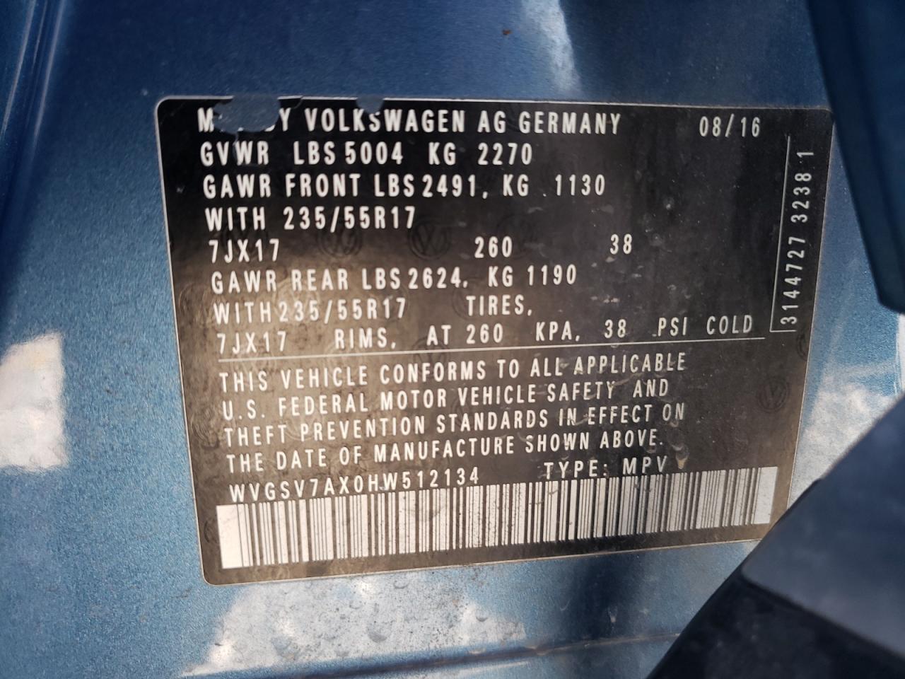 Photo 12 VIN: WVGSV7AX0HW512134 - VOLKSWAGEN TIGUAN 