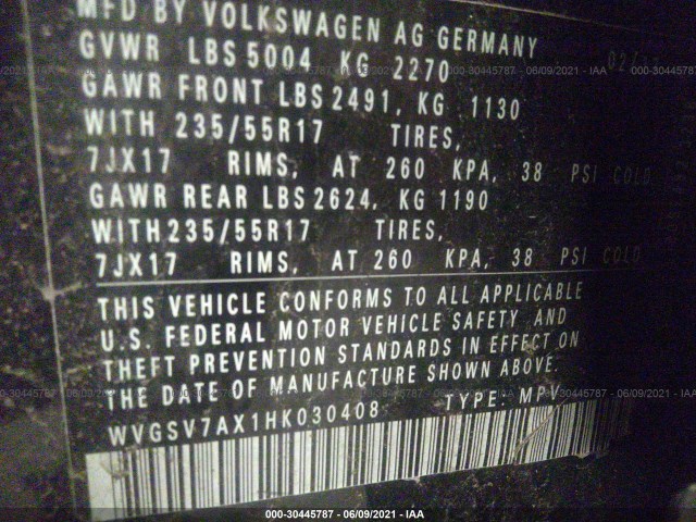 Photo 8 VIN: WVGSV7AX1HK030408 - VOLKSWAGEN TIGUAN 