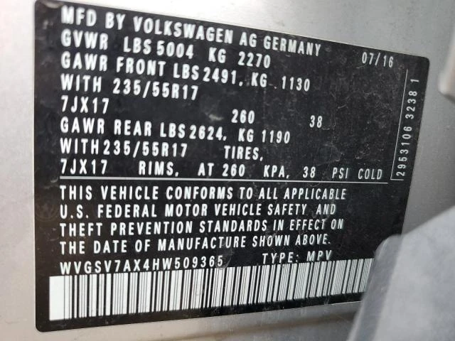 Photo 12 VIN: WVGSV7AX4HW509365 - VOLKSWAGEN TIGUAN WOL 