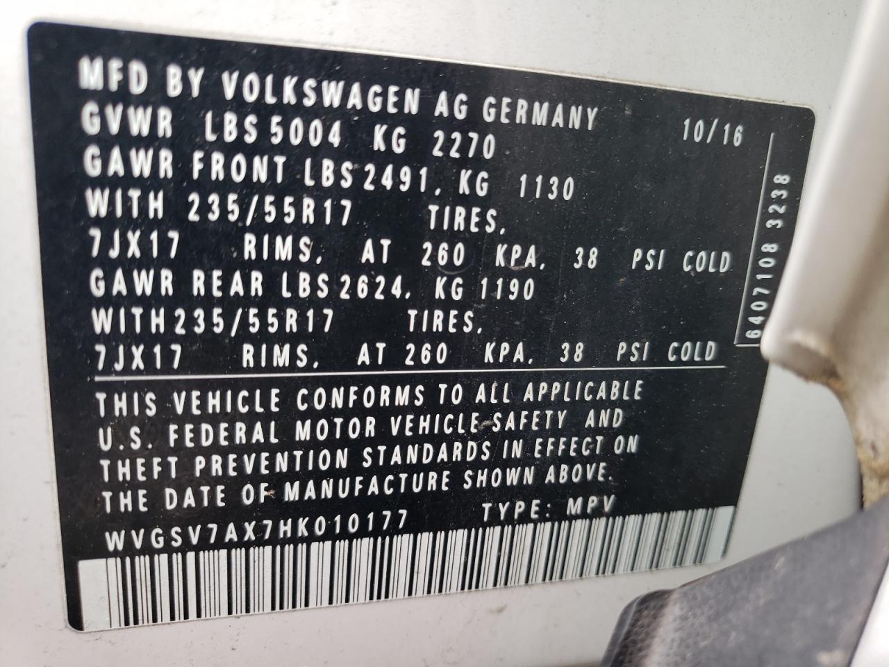 Photo 12 VIN: WVGSV7AX7HK010177 - VOLKSWAGEN TIGUAN 