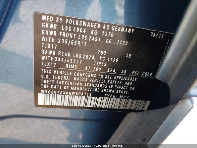 Photo 8 VIN: WVGSV7AX8HW504119 - VOLKSWAGEN TIGUAN 