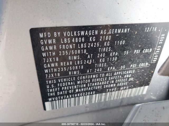 Photo 8 VIN: WVGTV7AX1HK022040 - VOLKSWAGEN TIGUAN 