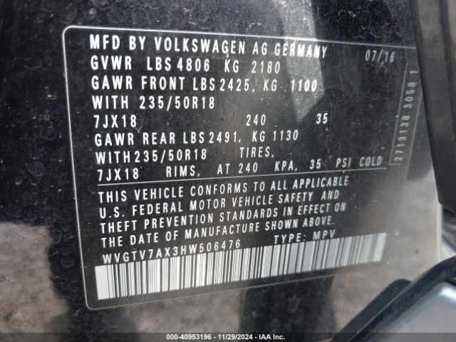 Photo 8 VIN: WVGTV7AX3HW506476 - VOLKSWAGEN TIGUAN 