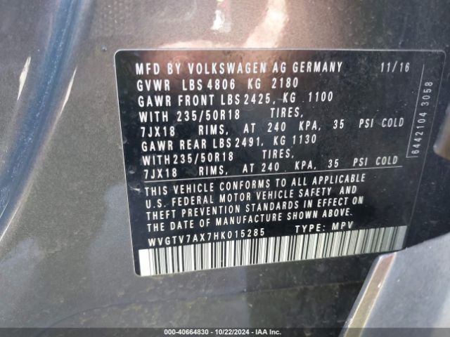 Photo 8 VIN: WVGTV7AX7HK015285 - VOLKSWAGEN TIGUAN 