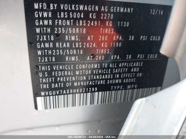 Photo 8 VIN: WVGUV7AX9HK021299 - VOLKSWAGEN TIGUAN 