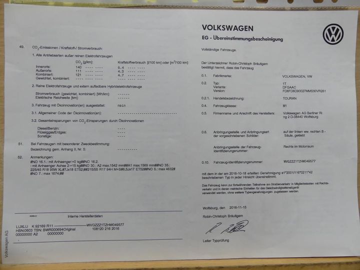 Photo 12 VIN: WVGZZZ1TZHW049577 - VOLKSWAGEN TOURAN 