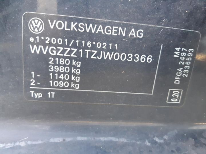 Photo 19 VIN: WVGZZZ1TZJW003366 - VOLKSWAGEN TOURAN 