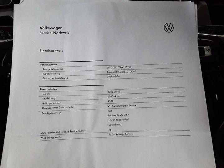 Photo 26 VIN: WVGZZZ1TZJW115716 - VOLKSWAGEN TOURAN 2.0 TDI SCR 