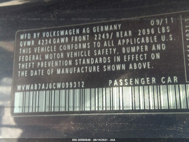 Photo 8 VIN: WVWAB7AJ6CW099312 - VOLKSWAGEN GOLF 