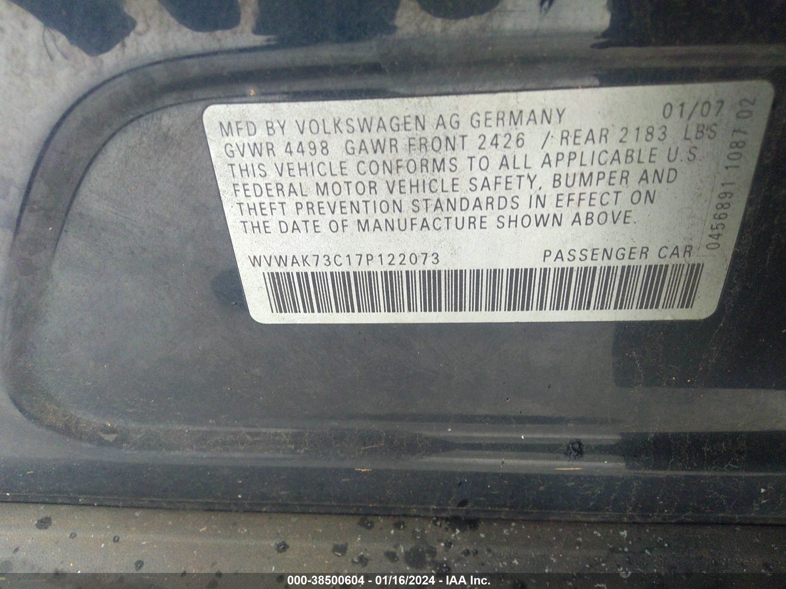 Photo 8 VIN: WVWAK73C17P122073 - VOLKSWAGEN PASSAT 