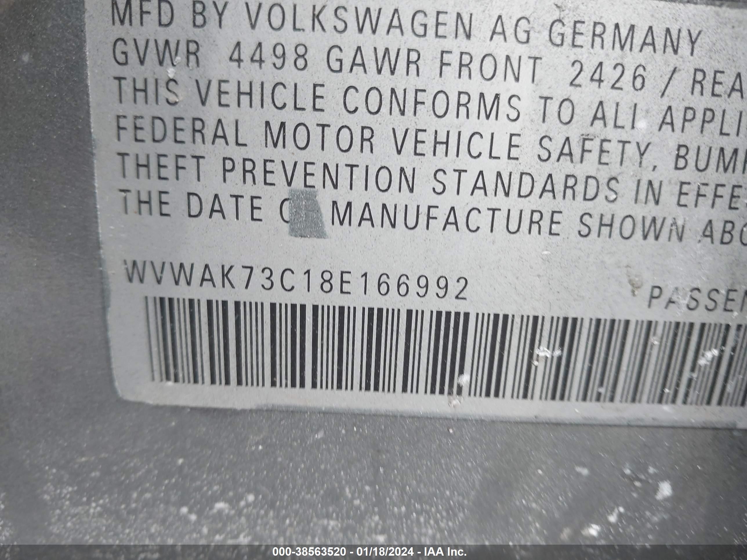 Photo 8 VIN: WVWAK73C18E166992 - VOLKSWAGEN PASSAT 