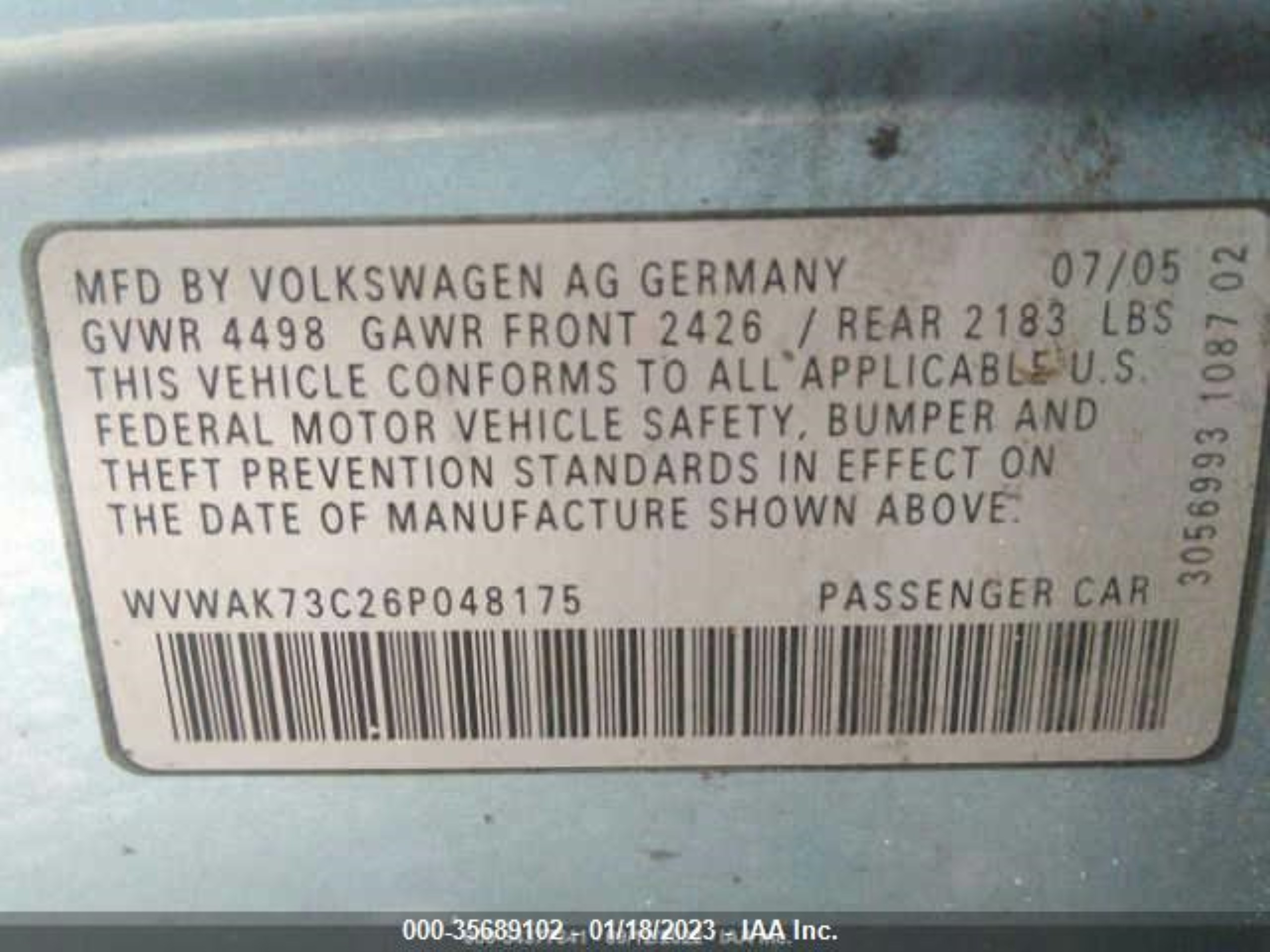 Photo 8 VIN: WVWAK73C26P048175 - VOLKSWAGEN PASSAT 