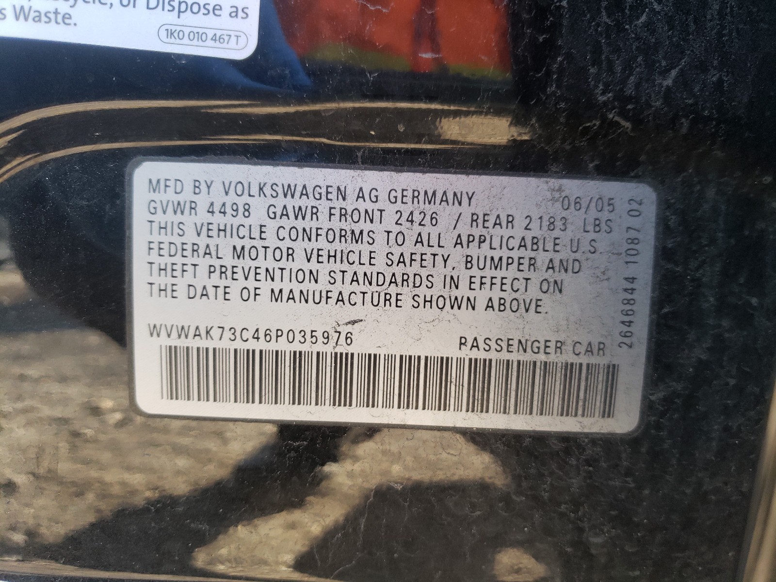 Photo 9 VIN: WVWAK73C46P035976 - VOLKSWAGEN PASSAT 