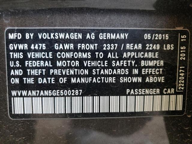 Photo 11 VIN: WVWAN7AN5GE500287 - VOLKSWAGEN CC BASE 