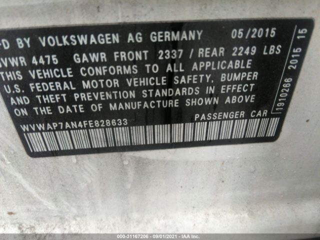 Photo 8 VIN: WVWAP7AN4FE828633 - VOLKSWAGEN CC 