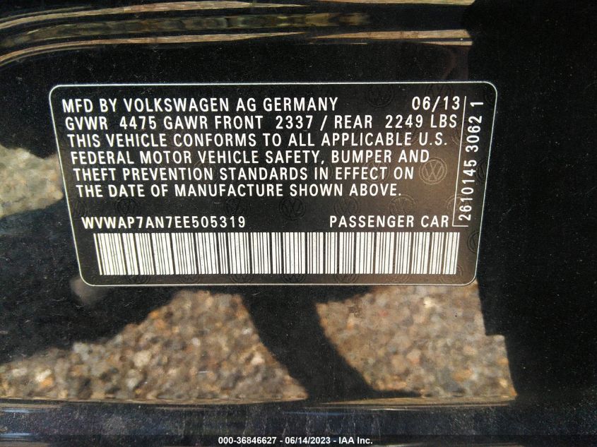 Photo 8 VIN: WVWAP7AN7EE505319 - VOLKSWAGEN PASSAT 