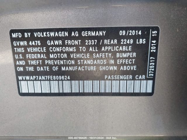 Photo 8 VIN: WVWAP7AN7FE809624 - VOLKSWAGEN CC 