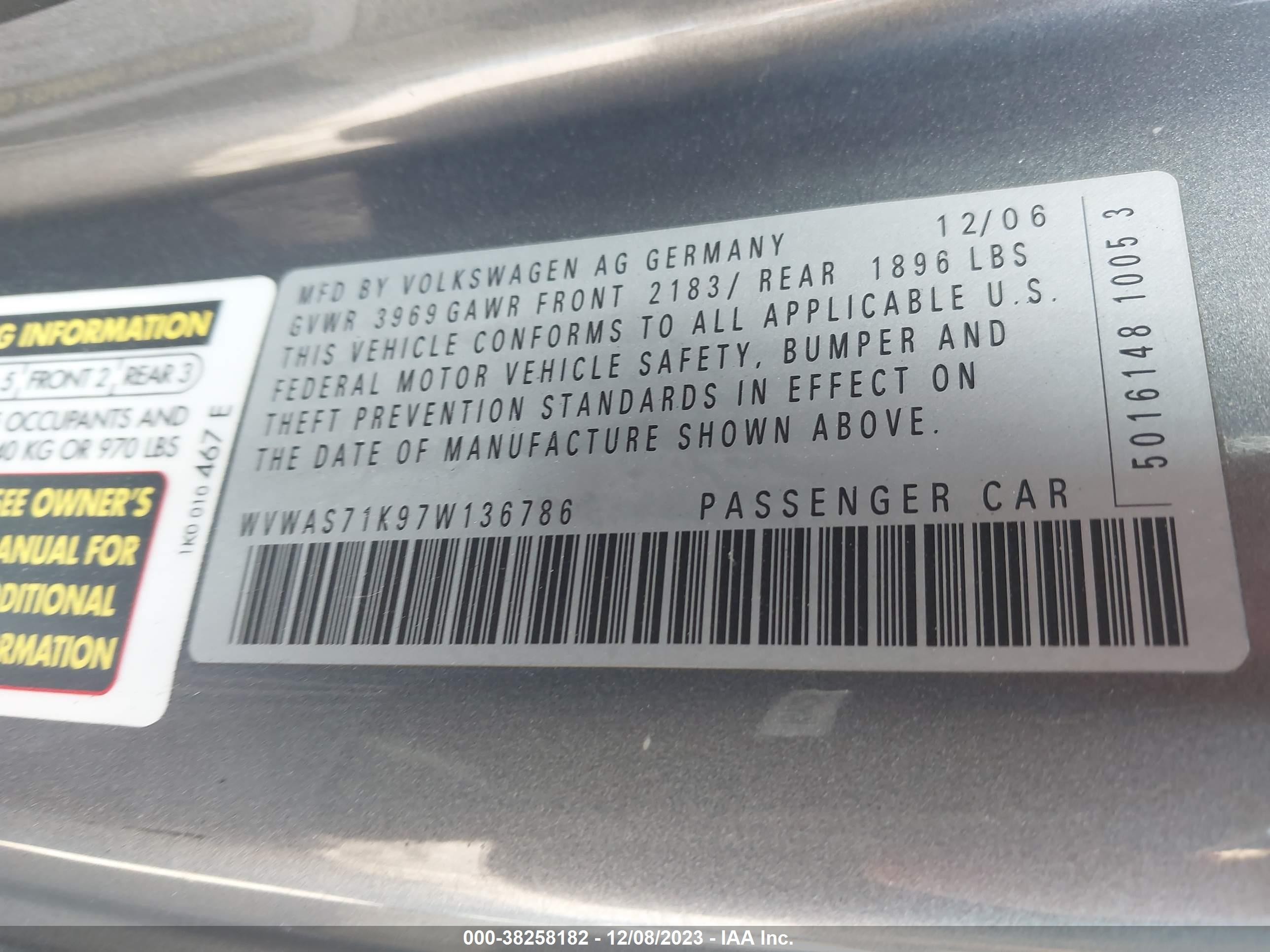 Photo 8 VIN: WVWAS71K97W136786 - VOLKSWAGEN GOLF 