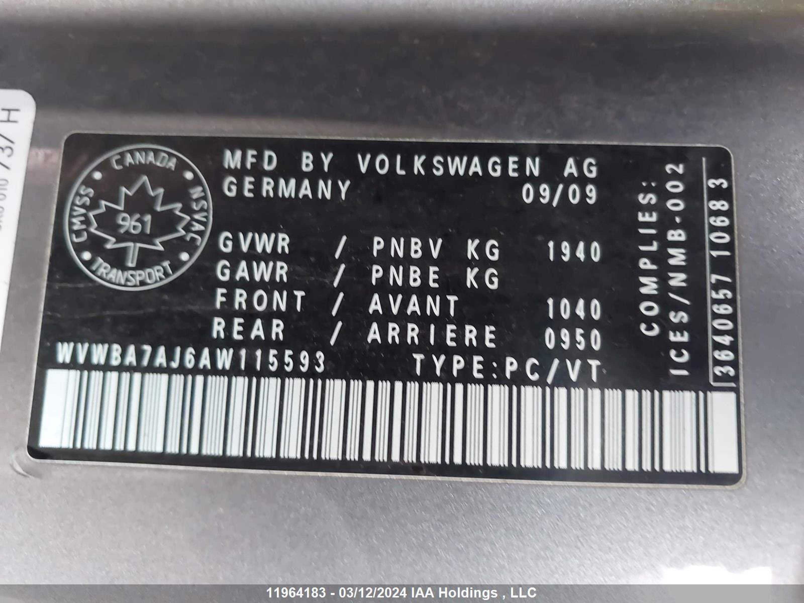 Photo 8 VIN: WVWBA7AJ6AW115593 - VOLKSWAGEN GOLF 