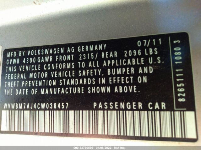 Photo 8 VIN: WVWBM7AJ4CW038457 - VOLKSWAGEN GOLF 