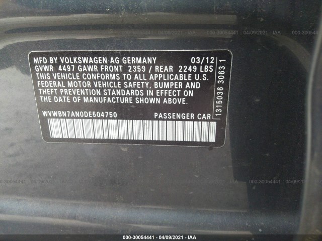 Photo 8 VIN: WVWBN7AN0DE504750 - VOLKSWAGEN PASSAT 