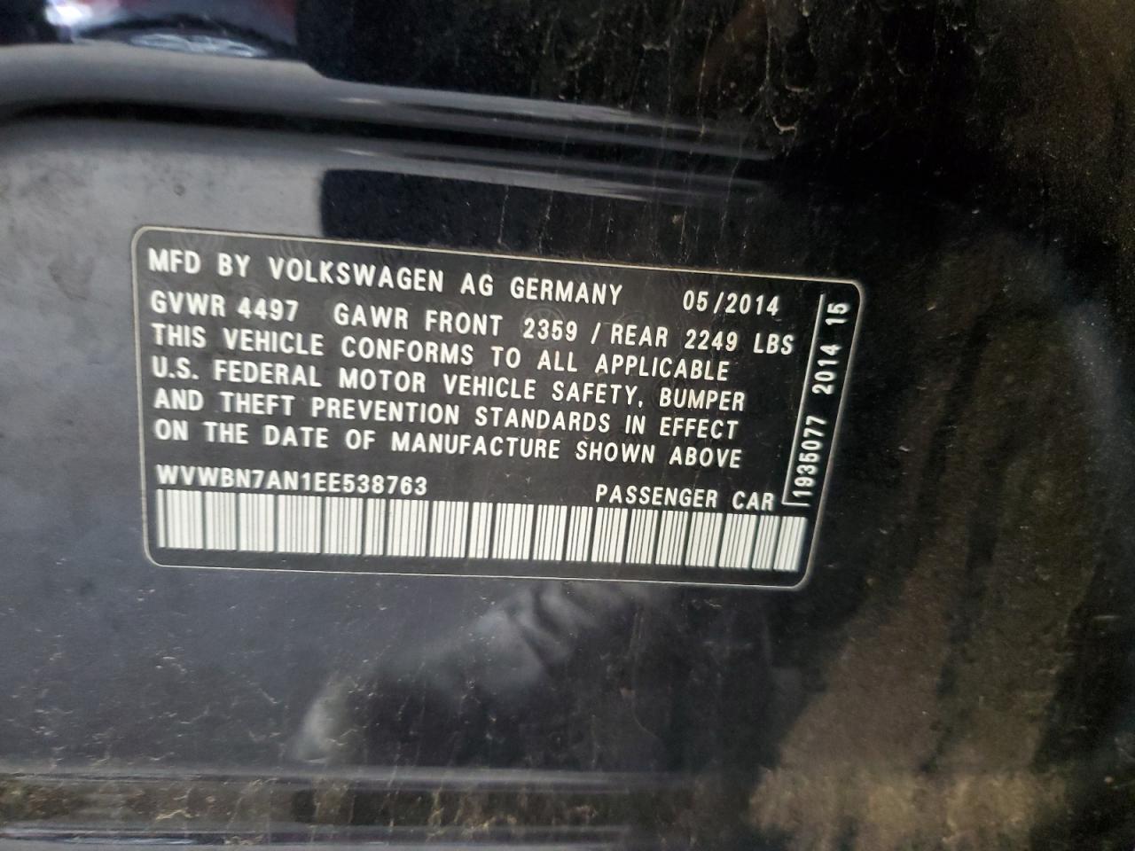 Photo 11 VIN: WVWBN7AN1EE538763 - VOLKSWAGEN PASSAT 