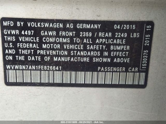 Photo 8 VIN: WVWBN7AN1FE826641 - VOLKSWAGEN PASSAT 