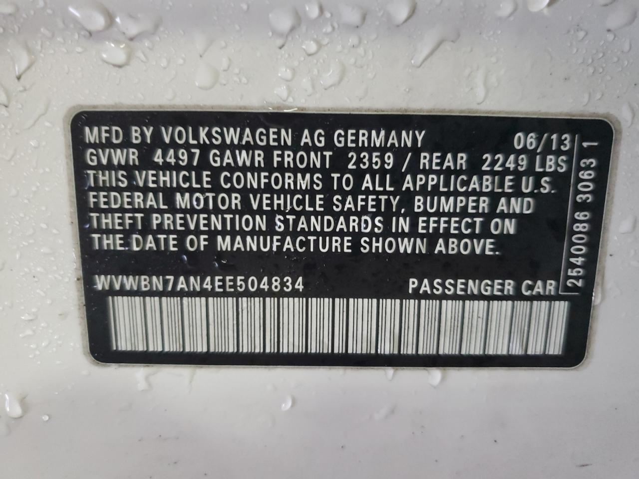 Photo 12 VIN: WVWBN7AN4EE504834 - VOLKSWAGEN PASSAT CC 