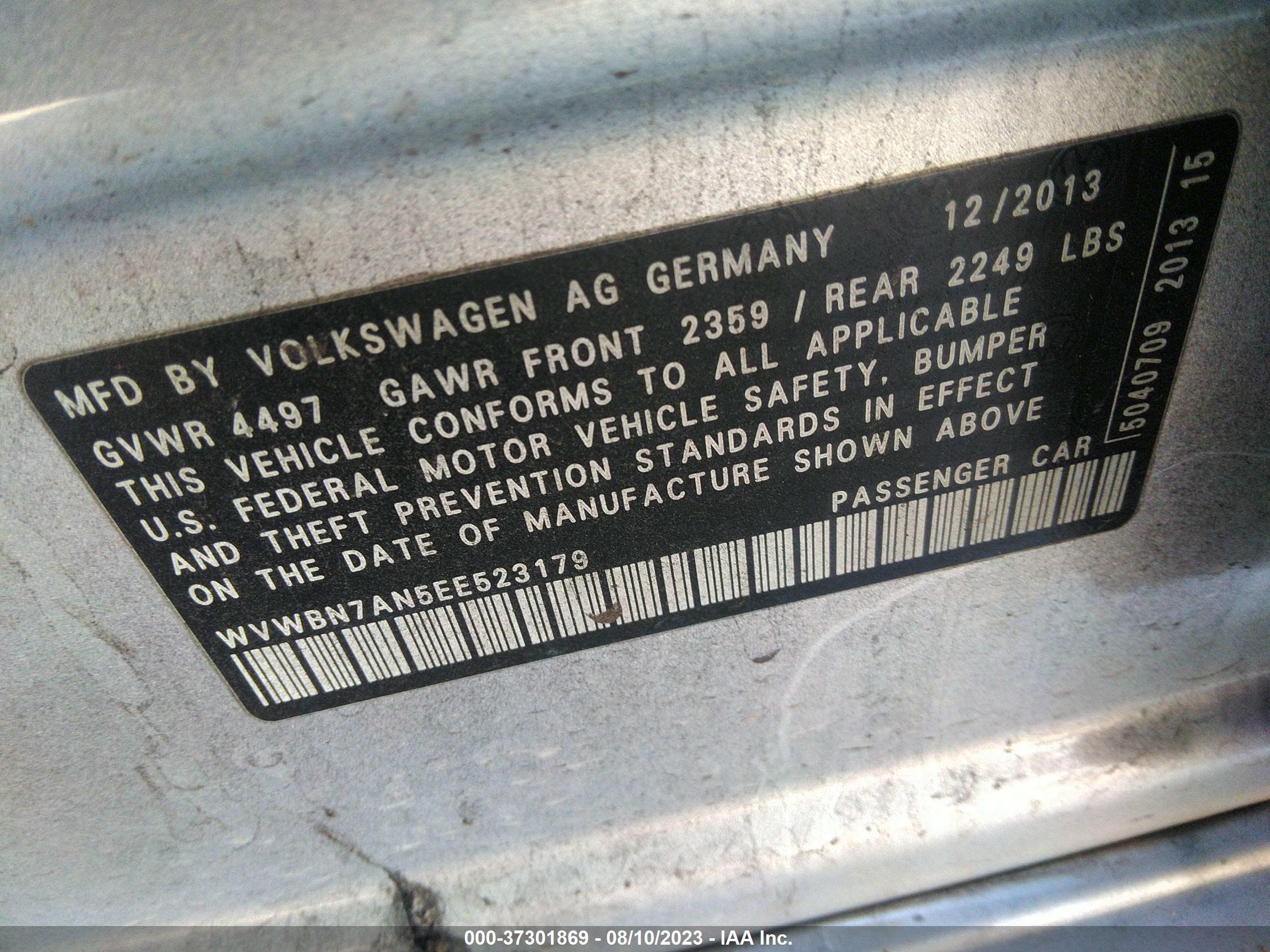 Photo 8 VIN: WVWBN7AN5EE523179 - VOLKSWAGEN PASSAT 