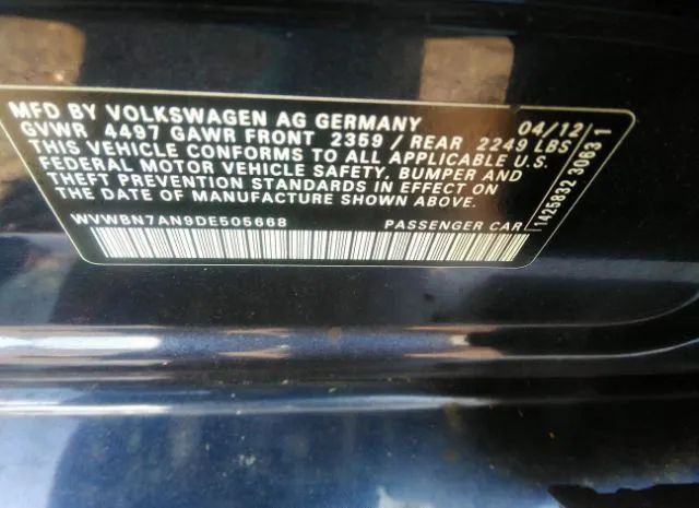 Photo 8 VIN: WVWBN7AN9DE505668 - VOLKSWAGEN CC 