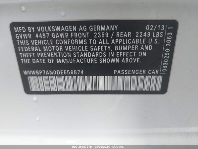 Photo 8 VIN: WVWBP7AN0DE556874 - VOLKSWAGEN PASSAT 