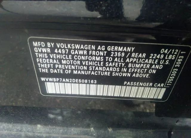 Photo 8 VIN: WVWBP7AN2DE508163 - VOLKSWAGEN PASSAT CC 