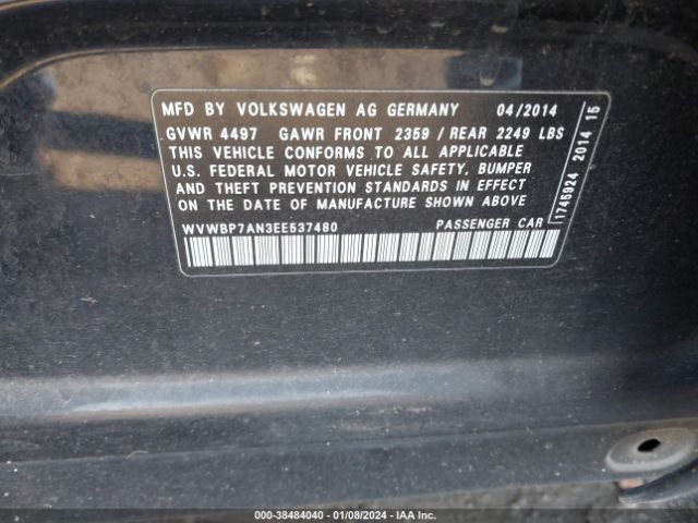 Photo 8 VIN: WVWBP7AN3EE537480 - VOLKSWAGEN PASSAT 