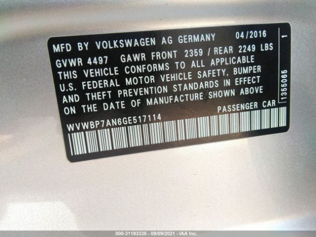 Photo 8 VIN: WVWBP7AN6GE517114 - VOLKSWAGEN CC 