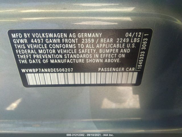 Photo 8 VIN: WVWBP7AN8DE506207 - VOLKSWAGEN CC 