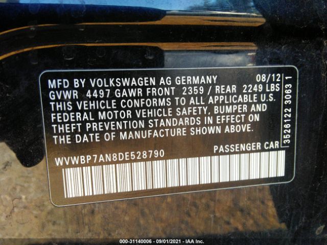 Photo 8 VIN: WVWBP7AN8DE528790 - VOLKSWAGEN CC 