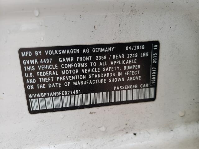 Photo 9 VIN: WVWBP7AN9FE827451 - VOLKSWAGEN PASSAT 