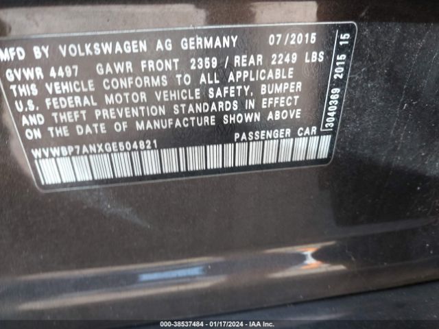 Photo 8 VIN: WVWBP7ANXGE504821 - VOLKSWAGEN CC 